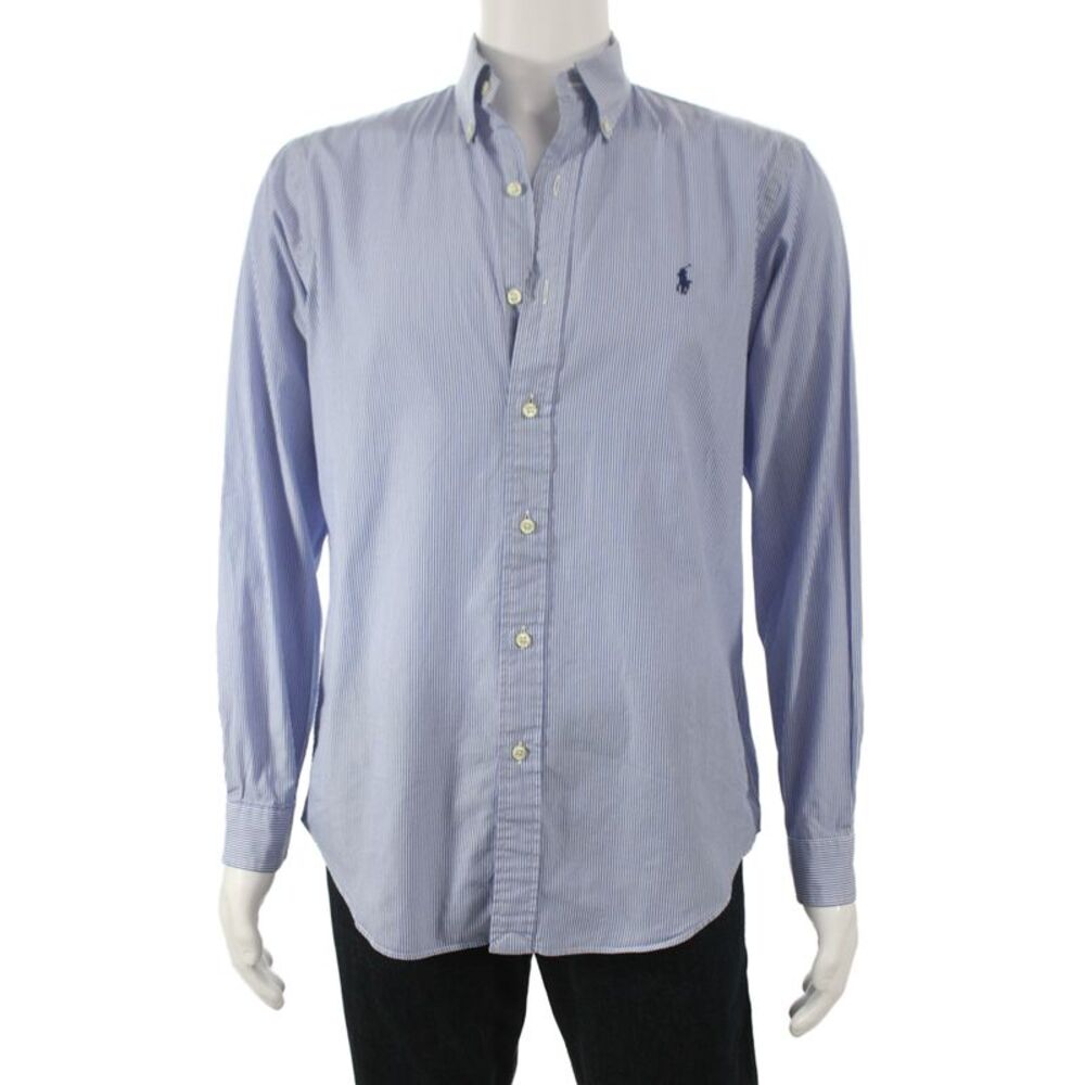 Ralph Lauren Blue Label Mens Light Blue Striped Cotton Button-Down Shirt Size M